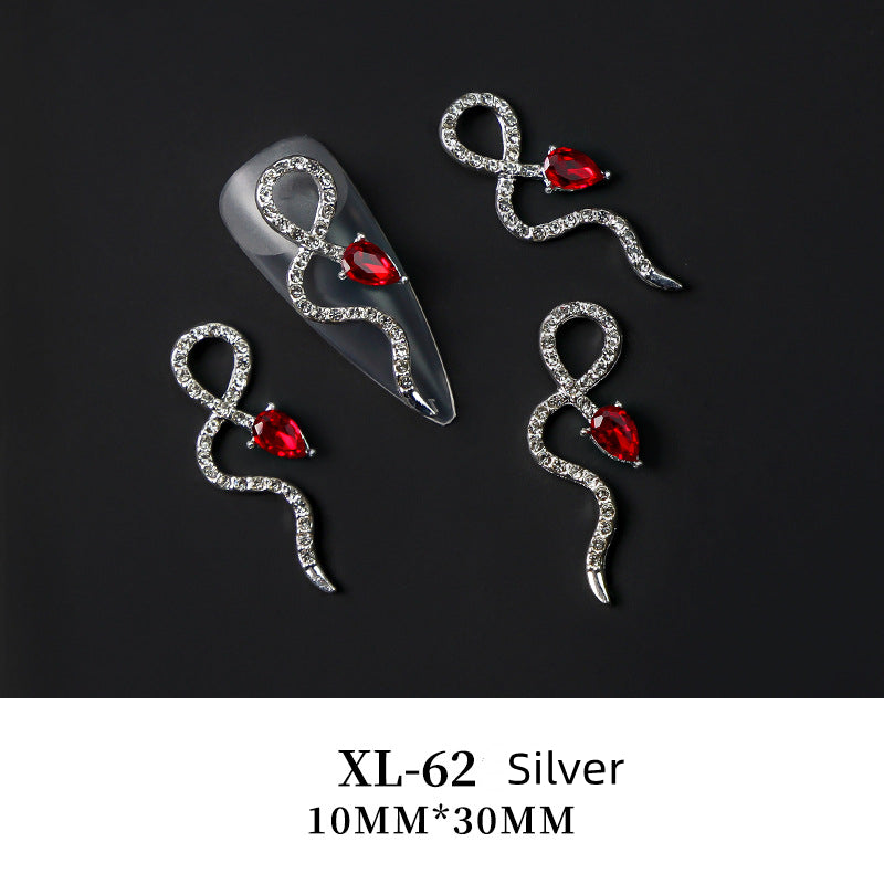 NZJ003 Trend Snake Nail Jewelry Shinny Diamond Crystal 3D Zircon Snake Nail Art Charms In Bulk For Nail Zircon Decoration