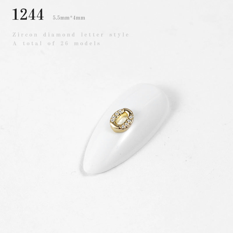 NZJ056 Alloy Crystal Nail Rhinestones 3d Charm 26 letters Decorations Metal Studs Zircon jewelry For DIY Nail Art