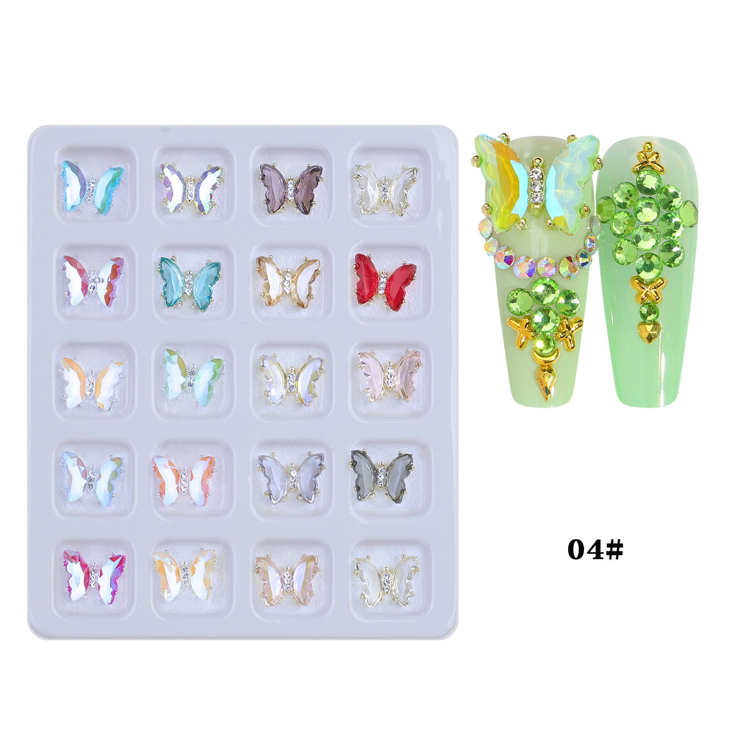 NZJ017 20pcs Blister Packaging Nail Art Rhinestone Alloy Inlaid Love Butterfly Nail Art Jewelry