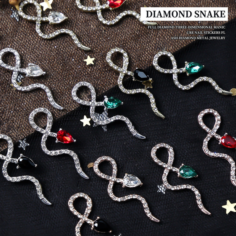 NZJ003 Trend Snake Nail Jewelry Shinny Diamond Crystal 3D Zircon Snake Nail Art Charms In Bulk For Nail Zircon Decoration