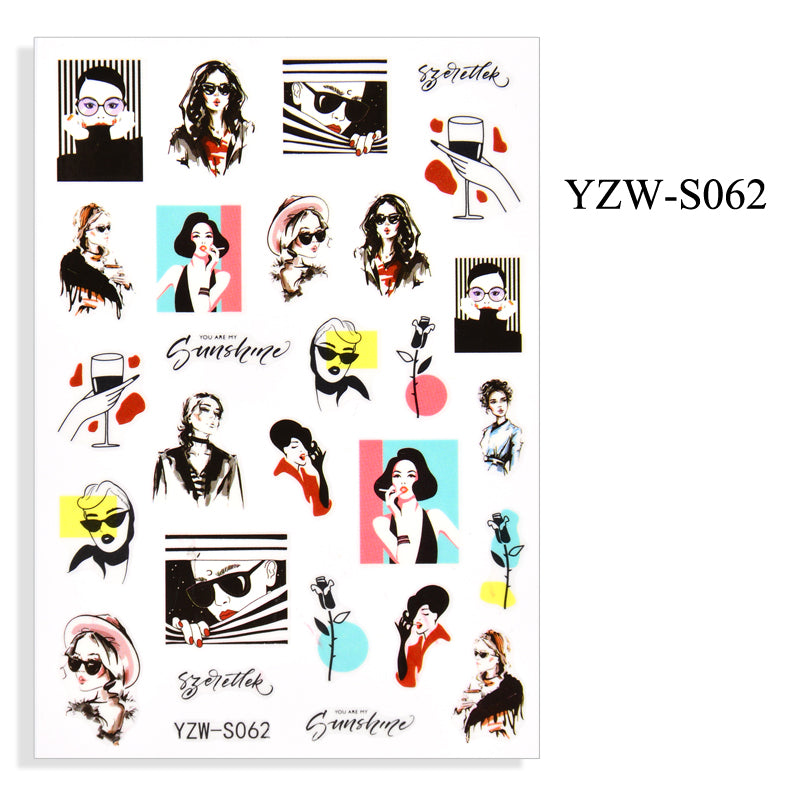 NS5D003 Hot Sale Simple Line Geometric Face Nail Sticker Avocado Fruit Nail Sticker 3d