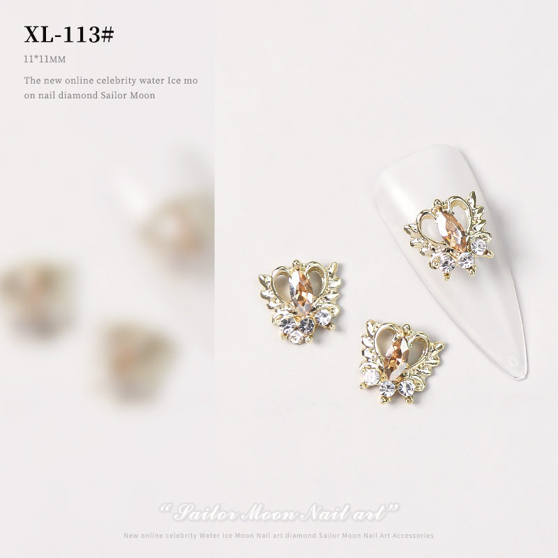 NZJ068 Loving Heart Nail Decorations Valentine's Day Luxury Diamond Gilding Charms Glitter Hearts Shape Rhinestones Nail Supplies