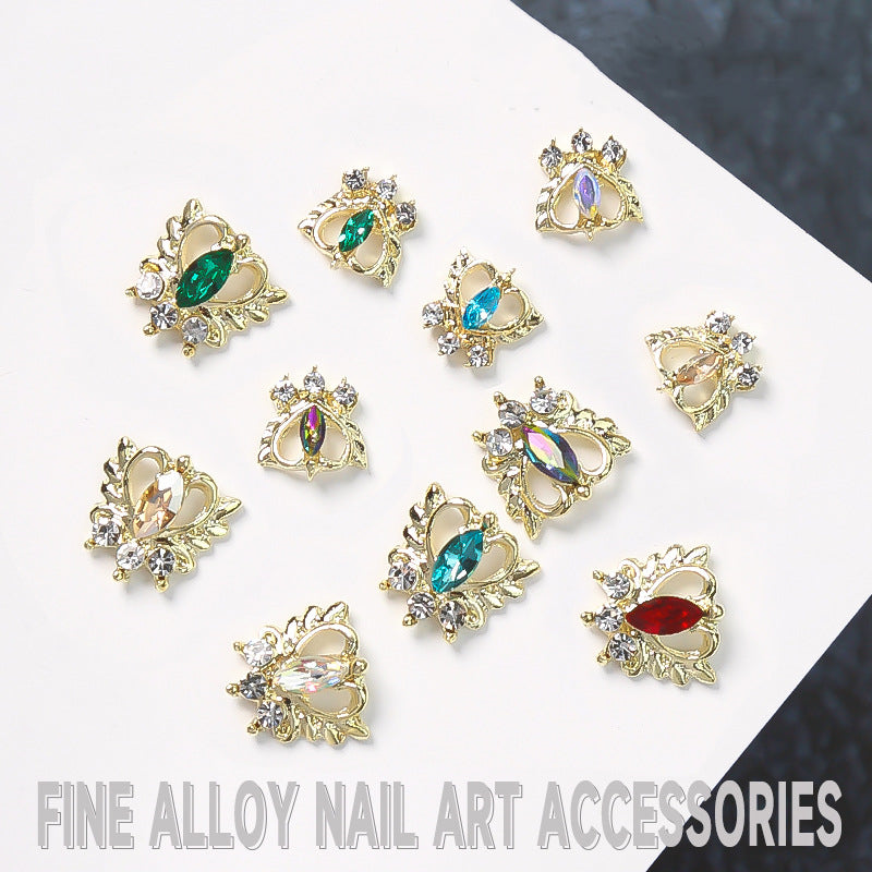 NZJ068 Loving Heart Nail Decorations Valentine's Day Luxury Diamond Gilding Charms Glitter Hearts Shape Rhinestones Nail Supplies