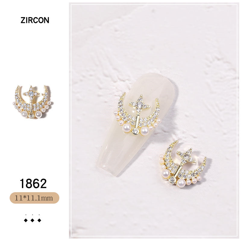 NZJ052 New Luxury Zircon Crystal Rhinestones For Nails Alloy Gold Nail Art Decorations Fashion Jewelry Ornaments