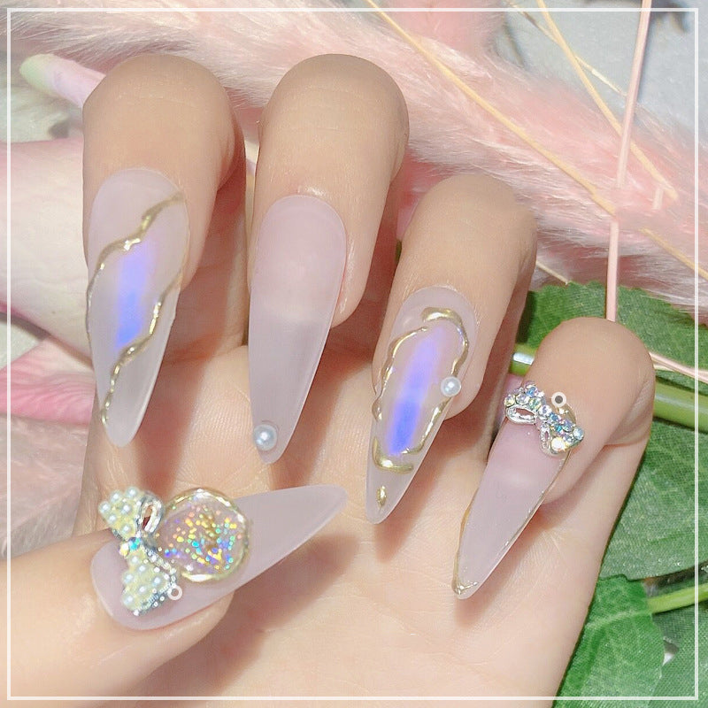 NZJ060 new Bowknot Nail Jewelry Shiny Japanese Alloy Rhinestone Nail Jewelry Pearl Diamond Jewelry