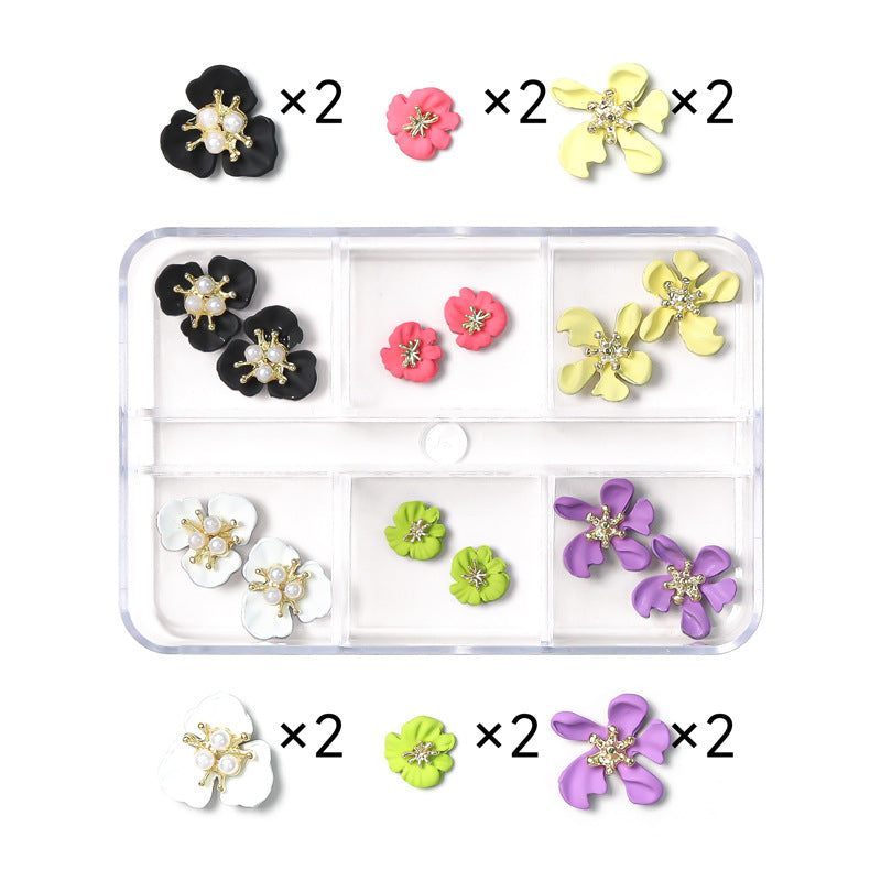 NZJ020 Nail Art Camellia Cherry Planet Six-Grid Alloy Jewelry Wholesale