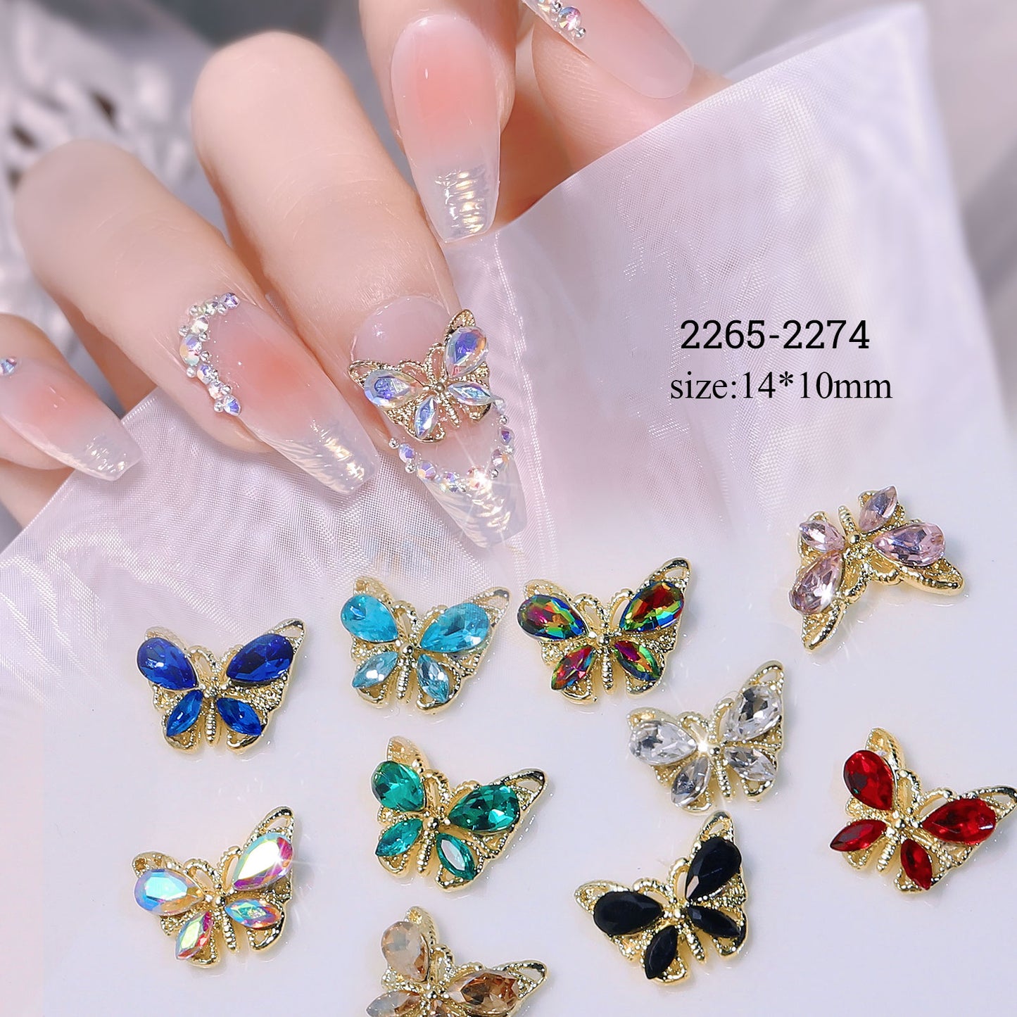 NZJ049 New luxury shiny 3D alloy crystal butterfly zircon nail accessories wholesale