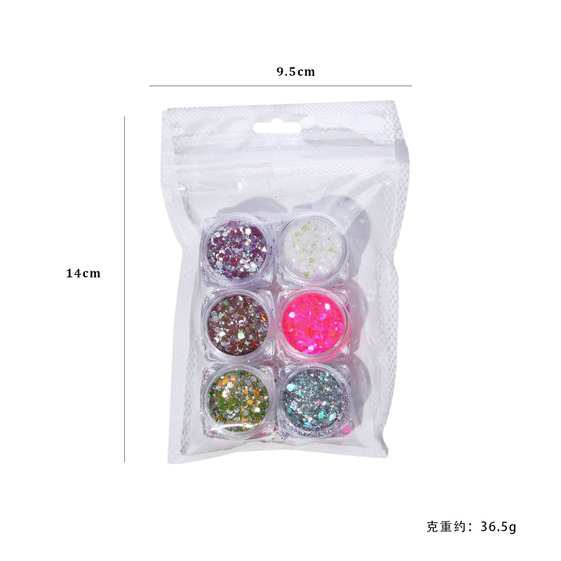 FNP004 Cross-border Hot Sale 6color/bag Super Flash High Gloss Nail Enhancement Jewelry Reflective Color Diamond Powder