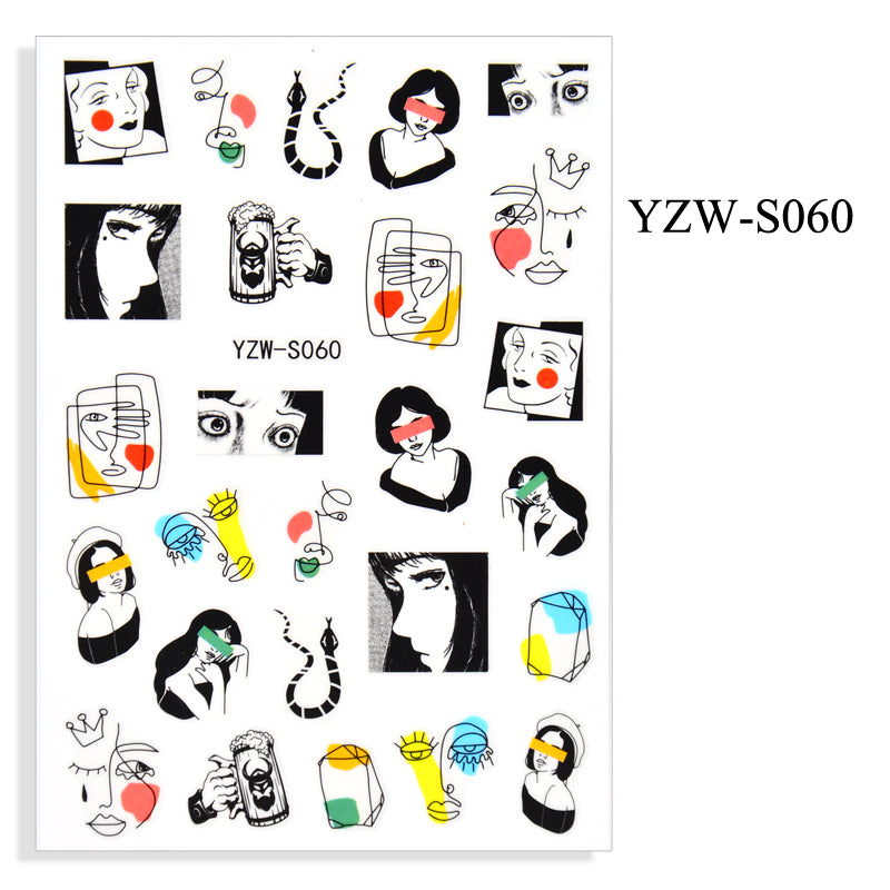 NS5D003 Hot Sale Simple Line Geometric Face Nail Sticker Avocado Fruit Nail Sticker 3d