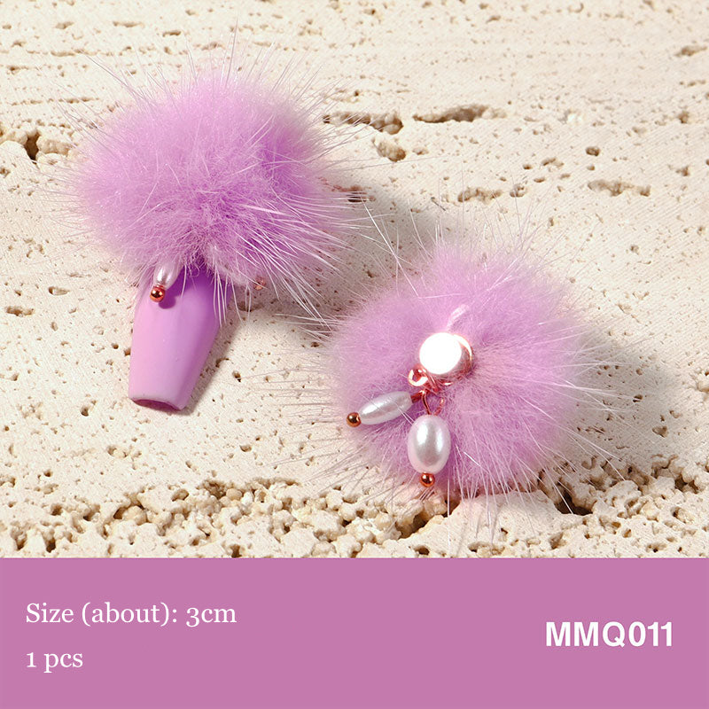 NDE059 ForLife Mink Hair Ball Magnet Nail Jewelry Detachable Pearl Pendant Hair Ball DIY Nail Art Jewelry Accessories