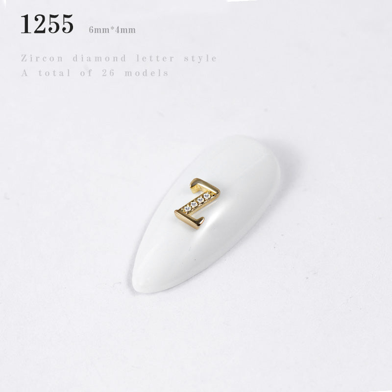 NZJ056 Alloy Crystal Nail Rhinestones 3d Charm 26 letters Decorations Metal Studs Zircon jewelry For DIY Nail Art
