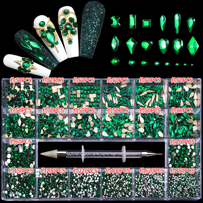 NRB010 New green shiny rhinestones Flat Bottom Glass nail rhinestone art decoration rhinestones