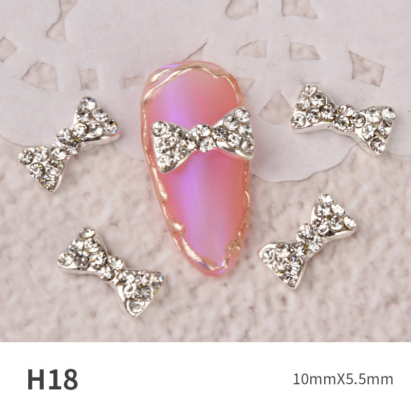 NZJ060 new Bowknot Nail Jewelry Shiny Japanese Alloy Rhinestone Nail Jewelry Pearl Diamond Jewelry