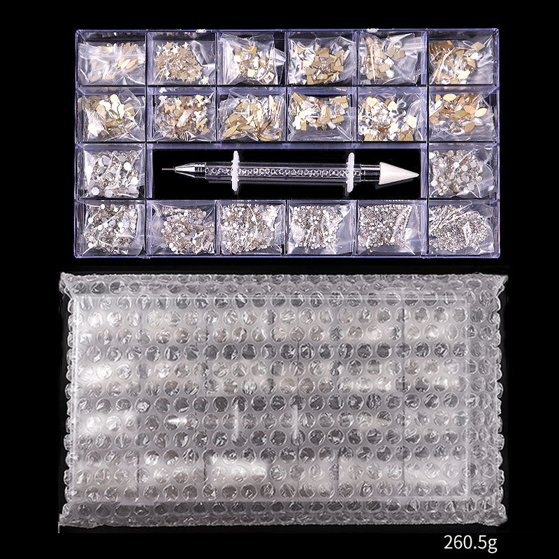 NRB009 Crystal White Nail Art Mix Shape Fancy Shaped In Box Flat Bottom Glass nail rhinestone art decoration white rhinestones