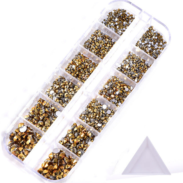 NRS016 ForLife Hot sale style glass flat bottom rhinestone 12 grid set nail art rhinestone shiny crystal nail art accessories