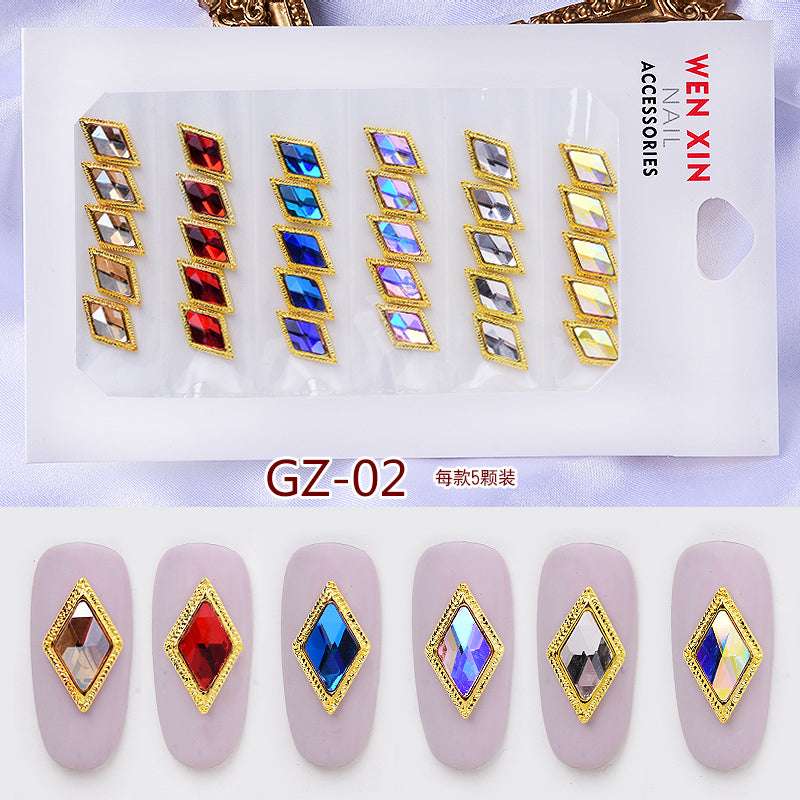 NRS007 ForLife 6 Grid Pack Flatback Nail Art Crystal Rhinestones Zircon Decorations 3d Alloy Retro Nail Accessories DIY tools