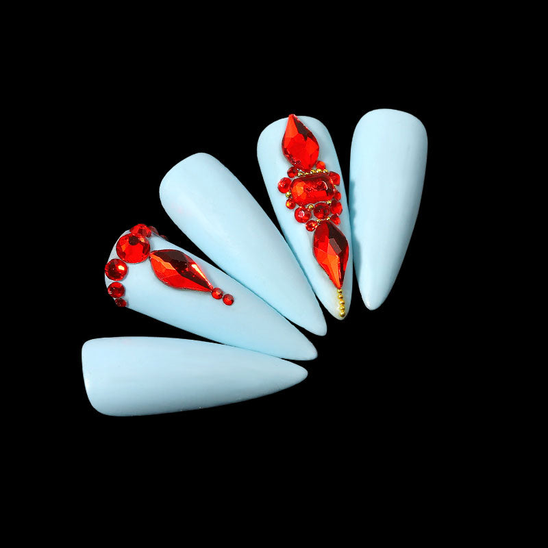 NRB013 Shiny Red Nail Art Shape Fancy Shaped In Box Flat Bottom Glass nail rhinestone art decoration rhinestones