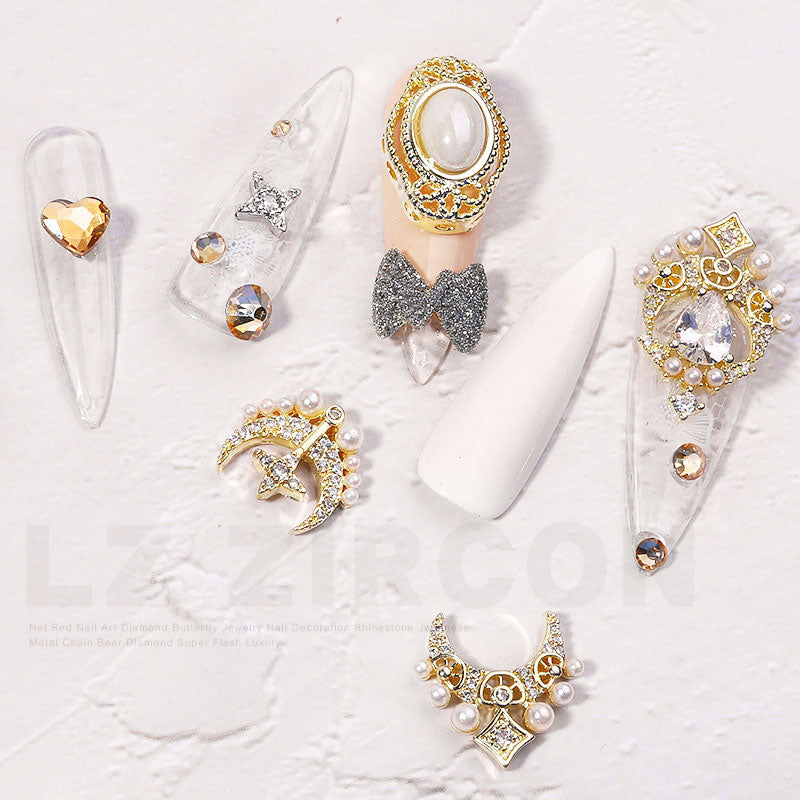 NZJ052 New Luxury Zircon Crystal Rhinestones For Nails Alloy Gold Nail Art Decorations Fashion Jewelry Ornaments