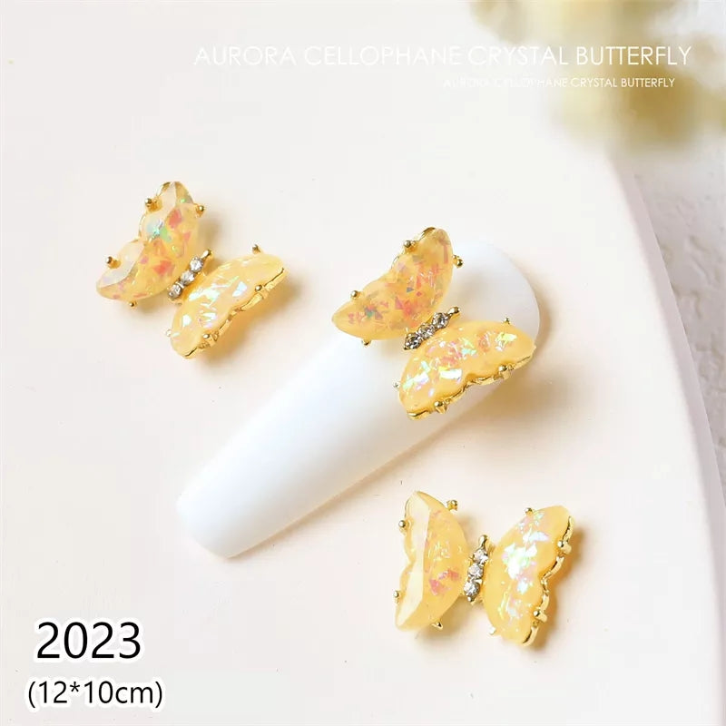 NZJ030 3D Crystal Butterfly Nail Art Charms Aurora Clear Glass Rhinestone AB Color Shiny Alloy