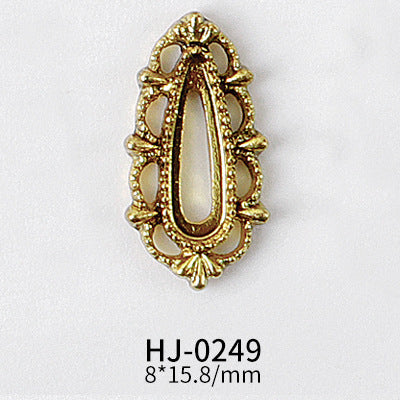 NZJ044 Gold Heart Rectangle Waterdrop Metal Frame with Rainbow Shell Nail Alloy Art Charms Deco Nail Stickers Decals Tools