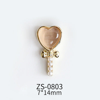 NZJ047 Lollipop Design 3D Nail Art Charms Heart Shaped Cat's Eye Stone Design Manicure Jewelry For Nail Art Decoration
