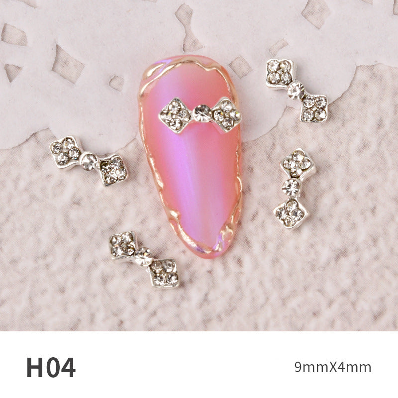 NZJ060 new Bowknot Nail Jewelry Shiny Japanese Alloy Rhinestone Nail Jewelry Pearl Diamond Jewelry