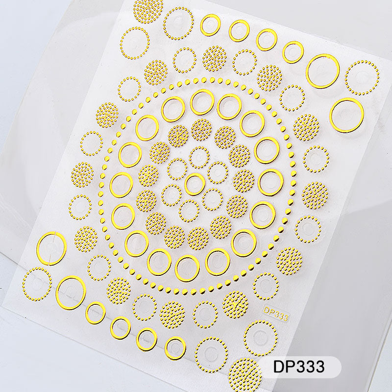 NS5D015  ForLife 1 Sheet Metallic Nail Art Stickers Mixed Geometric Patterns 3d Gold Hollow Adhesive Sticker Decoration