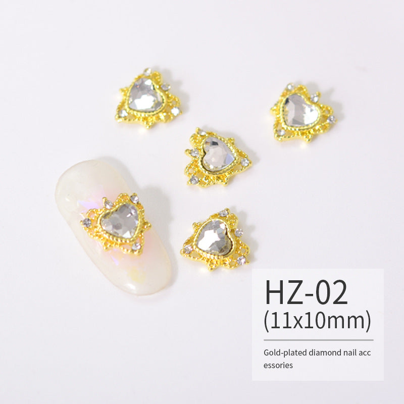 NZJ004 Luxury Metal Heart Alloy Nail Charms 3D Nail Art Rhinestone Crystal Zircon For Manicure Decoration Accessories