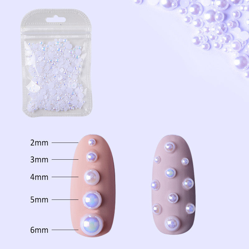 NDE018 ForLife Half Round Pearls Colorful Mixed Flatback Loose White Glue On Resin Beads DIY Jewelry Making Nails Art