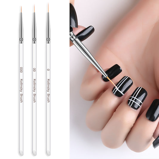 NBR019 ForLife 3pcs/set Clear crystal Nail Art Liner Painting Flower Acrylic UV Gel Extension Builder Brush Manicure Drawing Tools