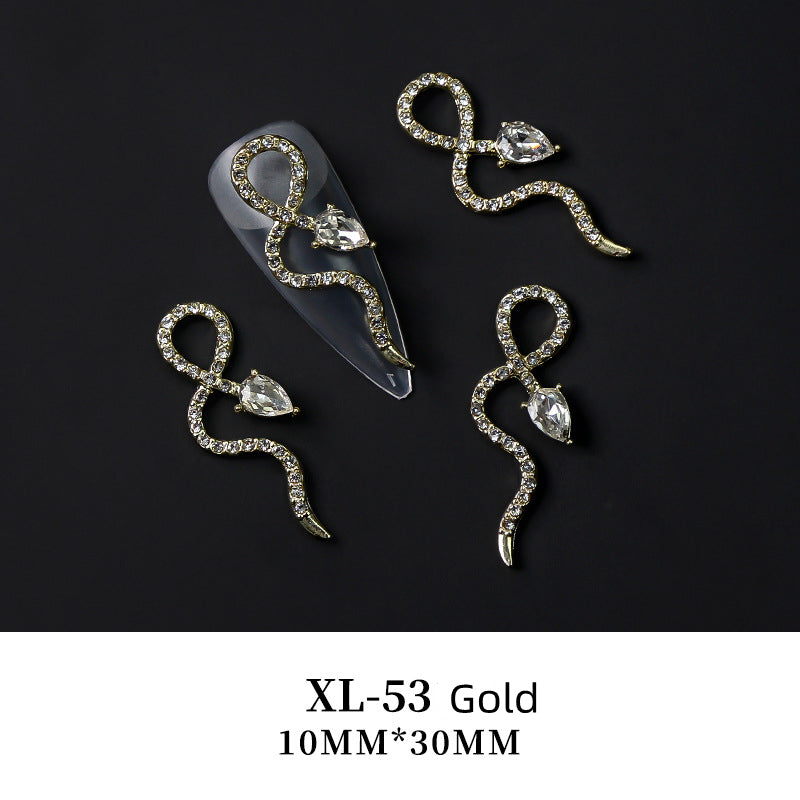 NZJ003 Trend Snake Nail Jewelry Shinny Diamond Crystal 3D Zircon Snake Nail Art Charms In Bulk For Nail Zircon Decoration
