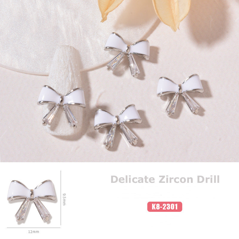 NZJ059 New cat eye butterfly 3D love bear jewelry bow luxury alloy zircon nail decoration