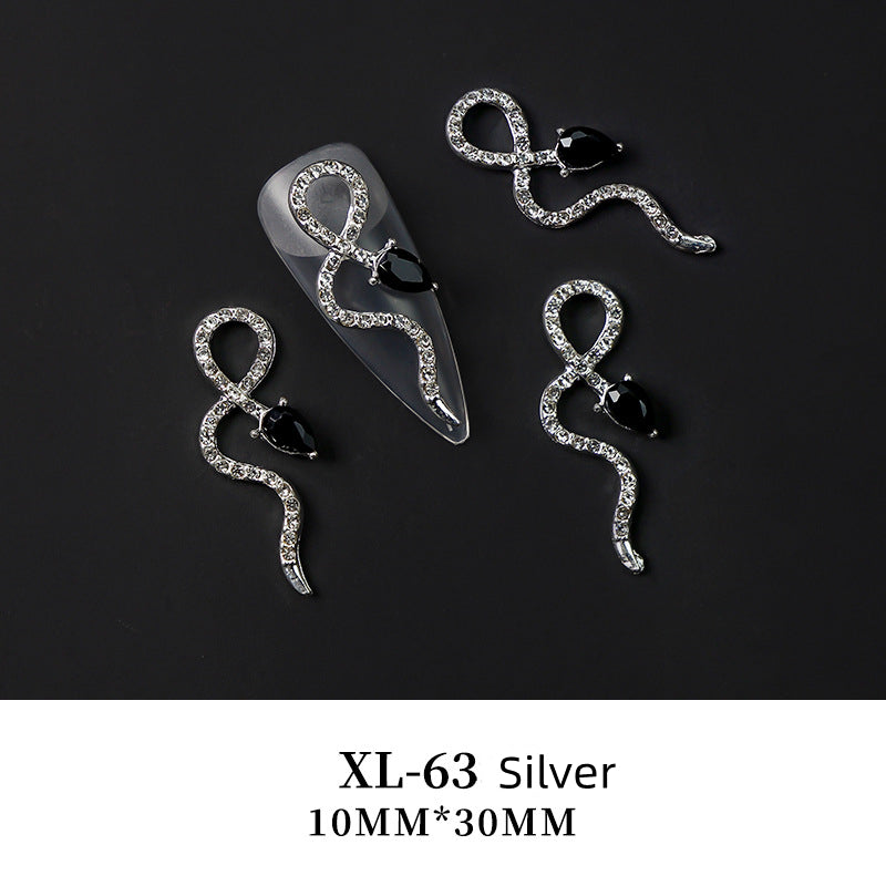 NZJ003 Trend Snake Nail Jewelry Shinny Diamond Crystal 3D Zircon Snake Nail Art Charms In Bulk For Nail Zircon Decoration