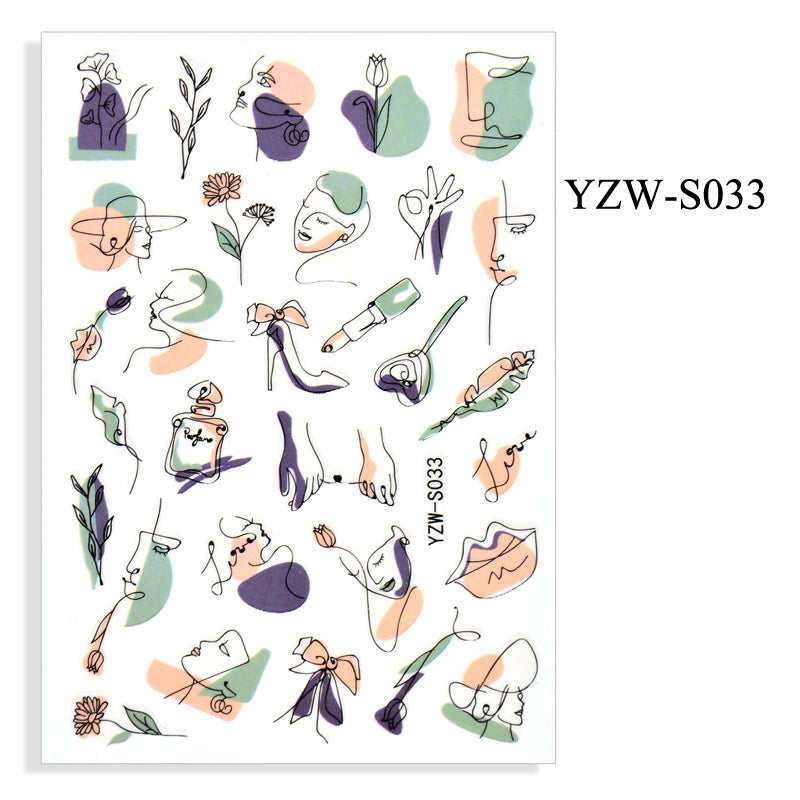 NS5D003 Hot Sale Simple Line Geometric Face Nail Sticker Avocado Fruit Nail Sticker 3d