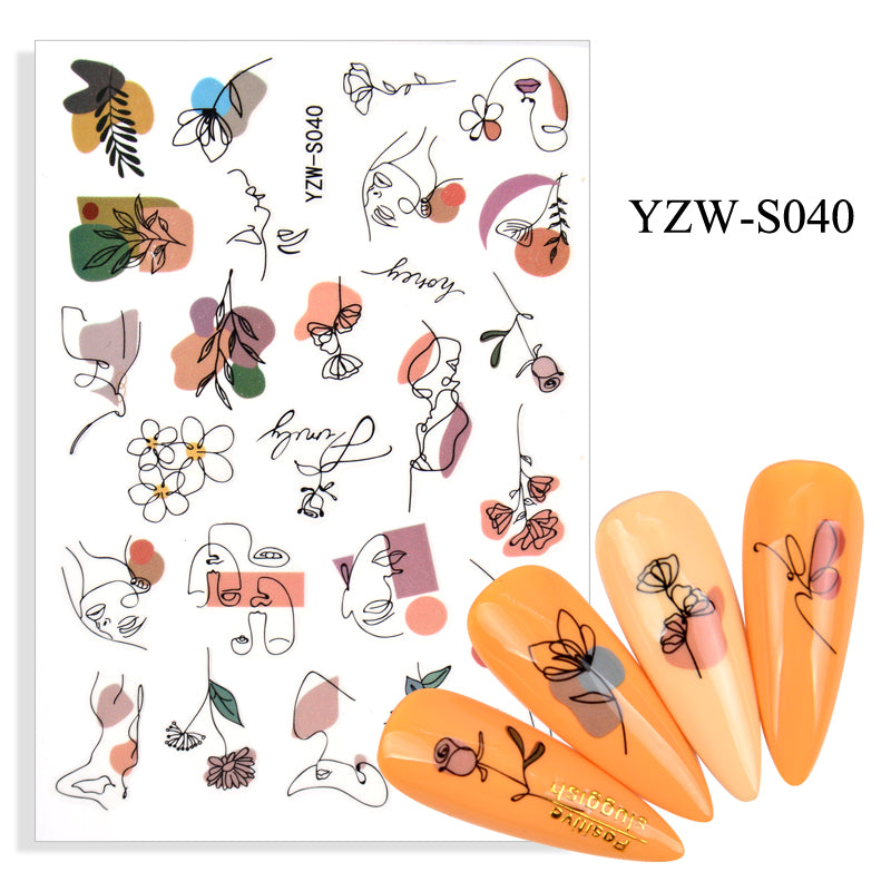 NS5D003 Hot Sale Simple Line Geometric Face Nail Sticker Avocado Fruit Nail Sticker 3d