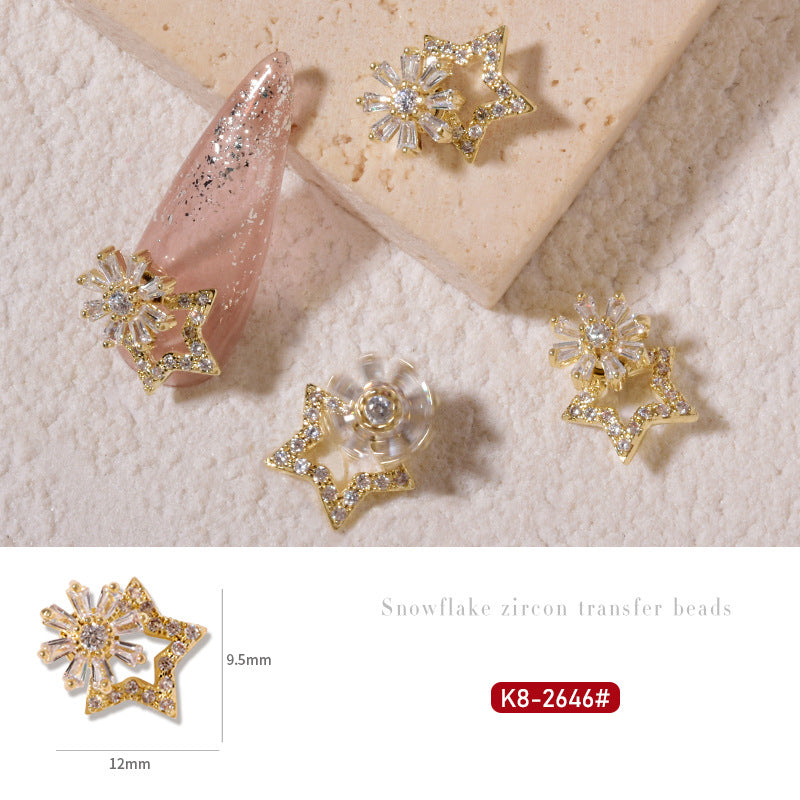 NZJ054 High-quality New Year Nail Art Transfer Beads Zircon Snow Pearl Rotatable Luxury Nail Rhinestone Accessories