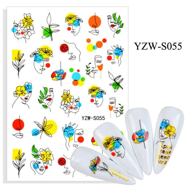 NS5D003 Hot Sale Simple Line Geometric Face Nail Sticker Avocado Fruit Nail Sticker 3d