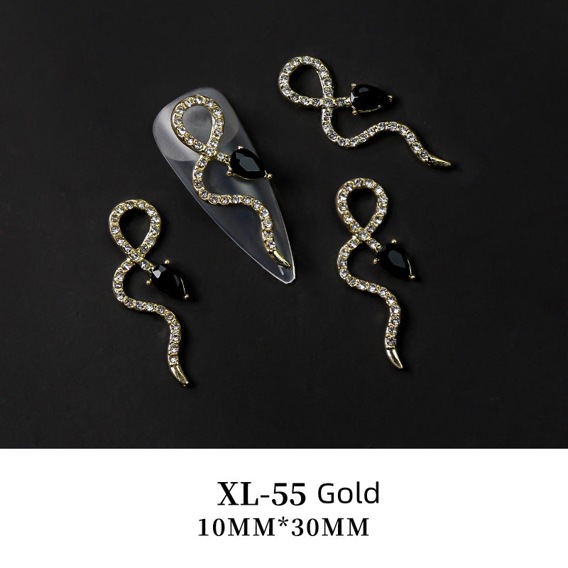 NZJ003 Trend Snake Nail Jewelry Shinny Diamond Crystal 3D Zircon Snake Nail Art Charms In Bulk For Nail Zircon Decoration