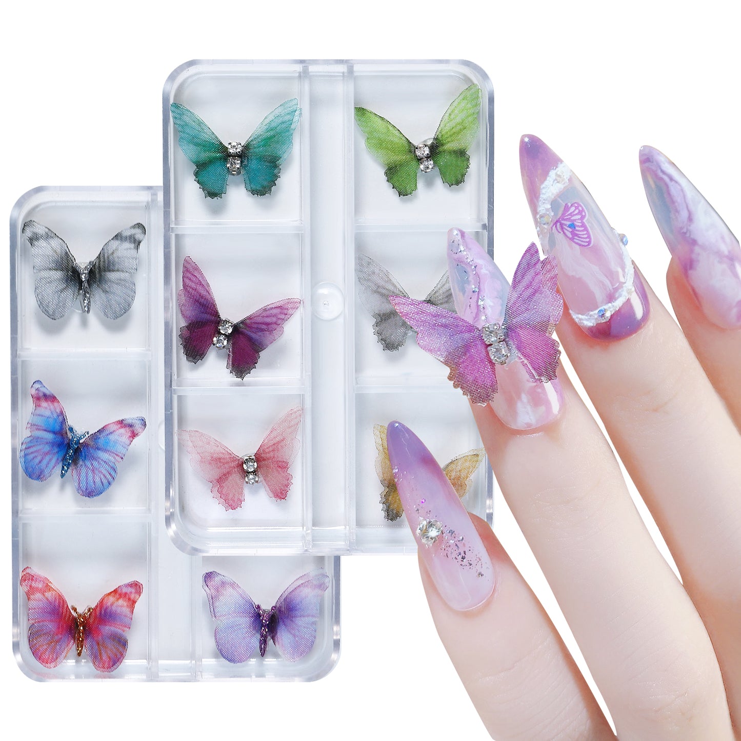 NZJ010 New Magnetic Removable Nail Art Simulation Butterfly Jewelry 6 Grid/Boxed Tulle Butterfly Jewelry