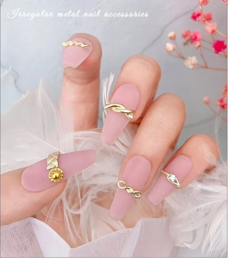 NZJ011 20Pcs/bag Braided Twist Rope Metal Nail Art Jewelry Hollow Rope Knot Zircon Jewelry Alloy Nail Art Decorations