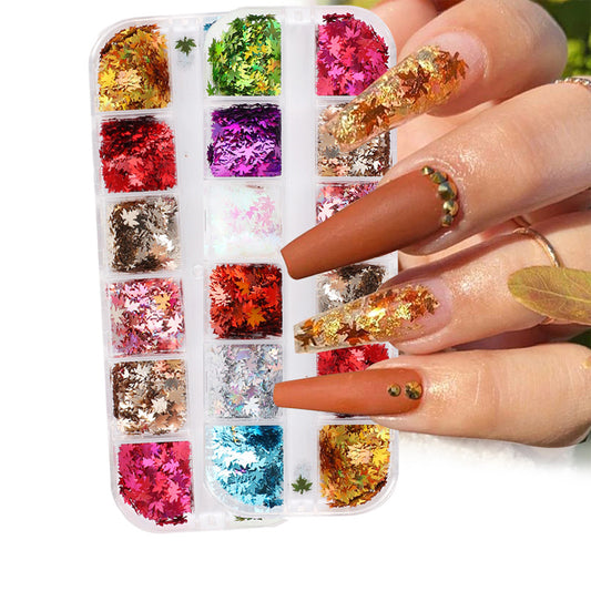 NDE031 ForLife 12 colors Maple leaf Shapes Nail Art Glitter Flakes 3D colorful Sequins Polish Color changing Manicure decoration