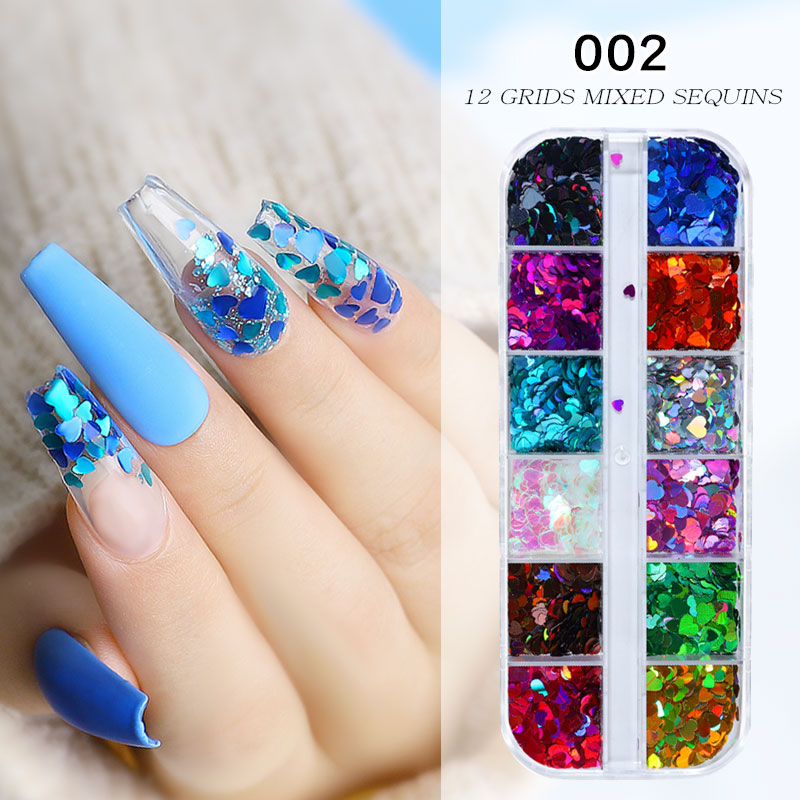 NDE035 ForLife Heart Shape Nail Glitter laser Sequins 3D Nail Art Decorations Flakes Tips 12 Color DIY Manicure sequins