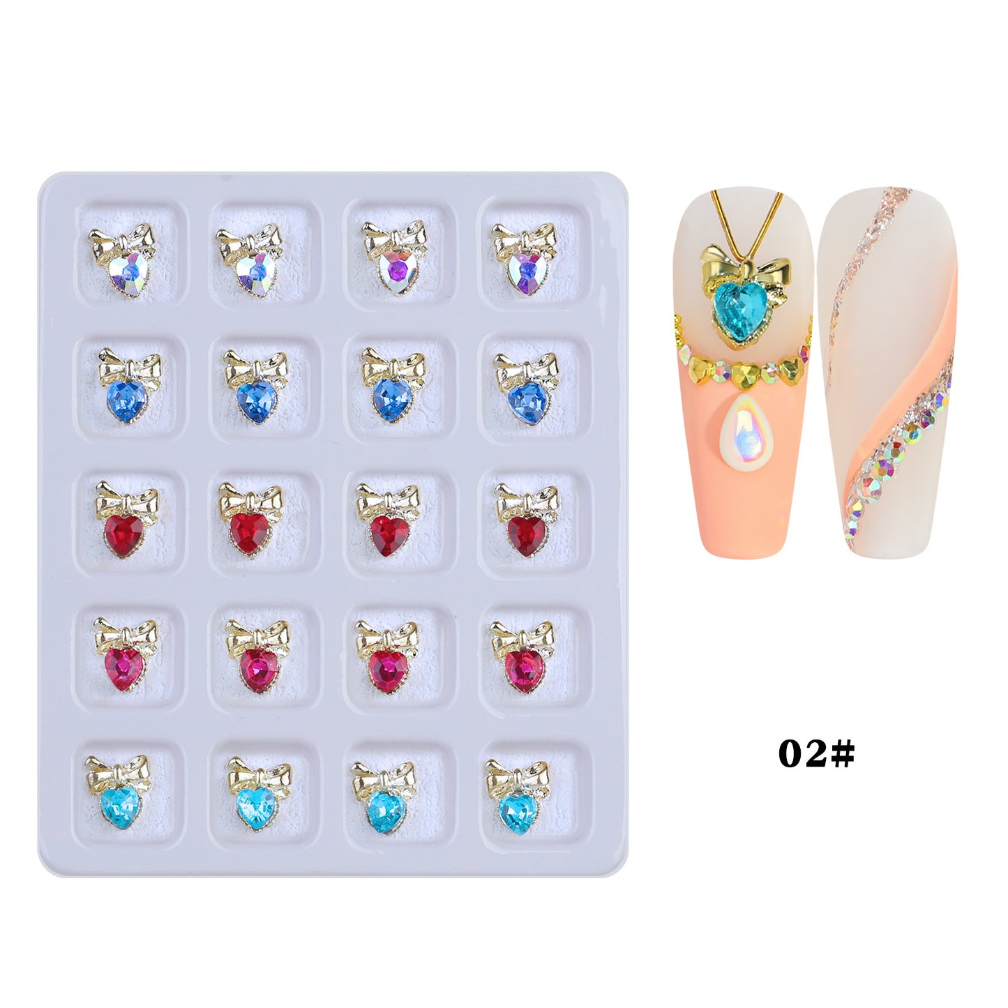 NZJ017 20pcs Blister Packaging Nail Art Rhinestone Alloy Inlaid Love Butterfly Nail Art Jewelry