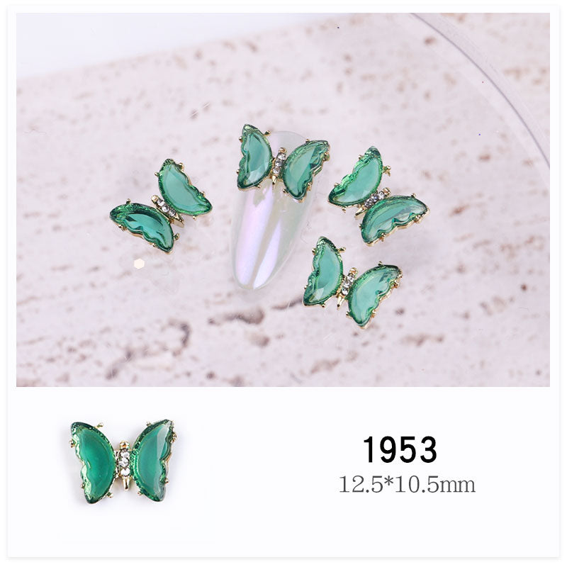 NDE053 2021 summer new style clear and translucent aurora glowing alloy frame butterfly 3d crystal butterfly DIY nail jewelry