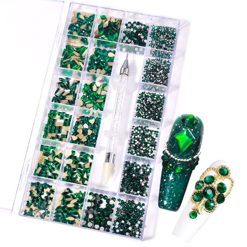 NRB010 New green shiny rhinestones Flat Bottom Glass nail rhinestone art decoration rhinestones