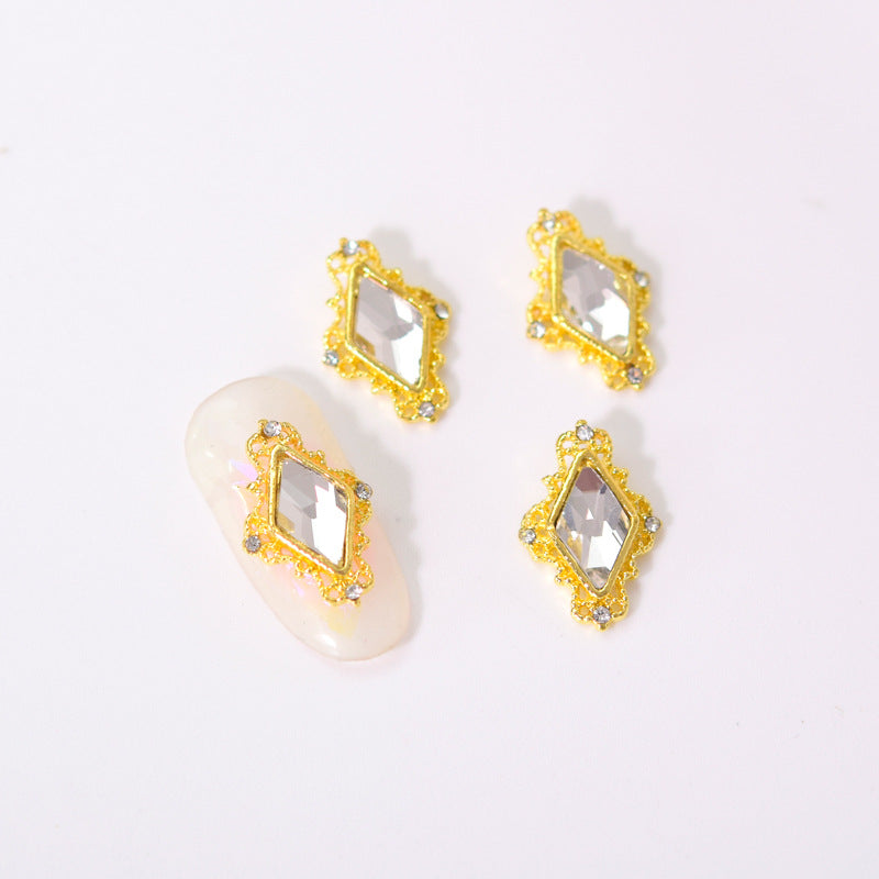 NZJ004 Luxury Metal Heart Alloy Nail Charms 3D Nail Art Rhinestone Crystal Zircon For Manicure Decoration Accessories