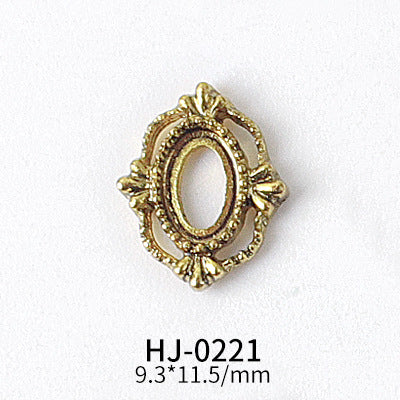 NZJ044 Gold Heart Rectangle Waterdrop Metal Frame with Rainbow Shell Nail Alloy Art Charms Deco Nail Stickers Decals Tools