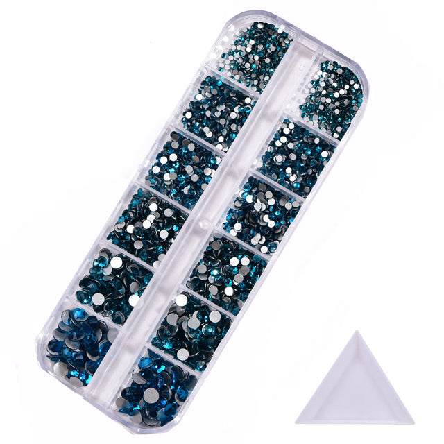 NRS016 ForLife Hot sale style glass flat bottom rhinestone 12 grid set nail art rhinestone shiny crystal nail art accessories