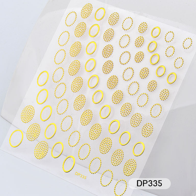 NS5D015  ForLife 1 Sheet Metallic Nail Art Stickers Mixed Geometric Patterns 3d Gold Hollow Adhesive Sticker Decoration