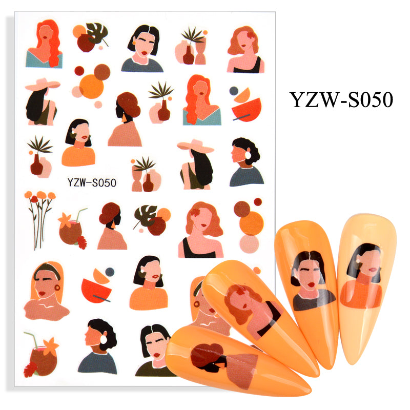 NS5D003 Hot Sale Simple Line Geometric Face Nail Sticker Avocado Fruit Nail Sticker 3d